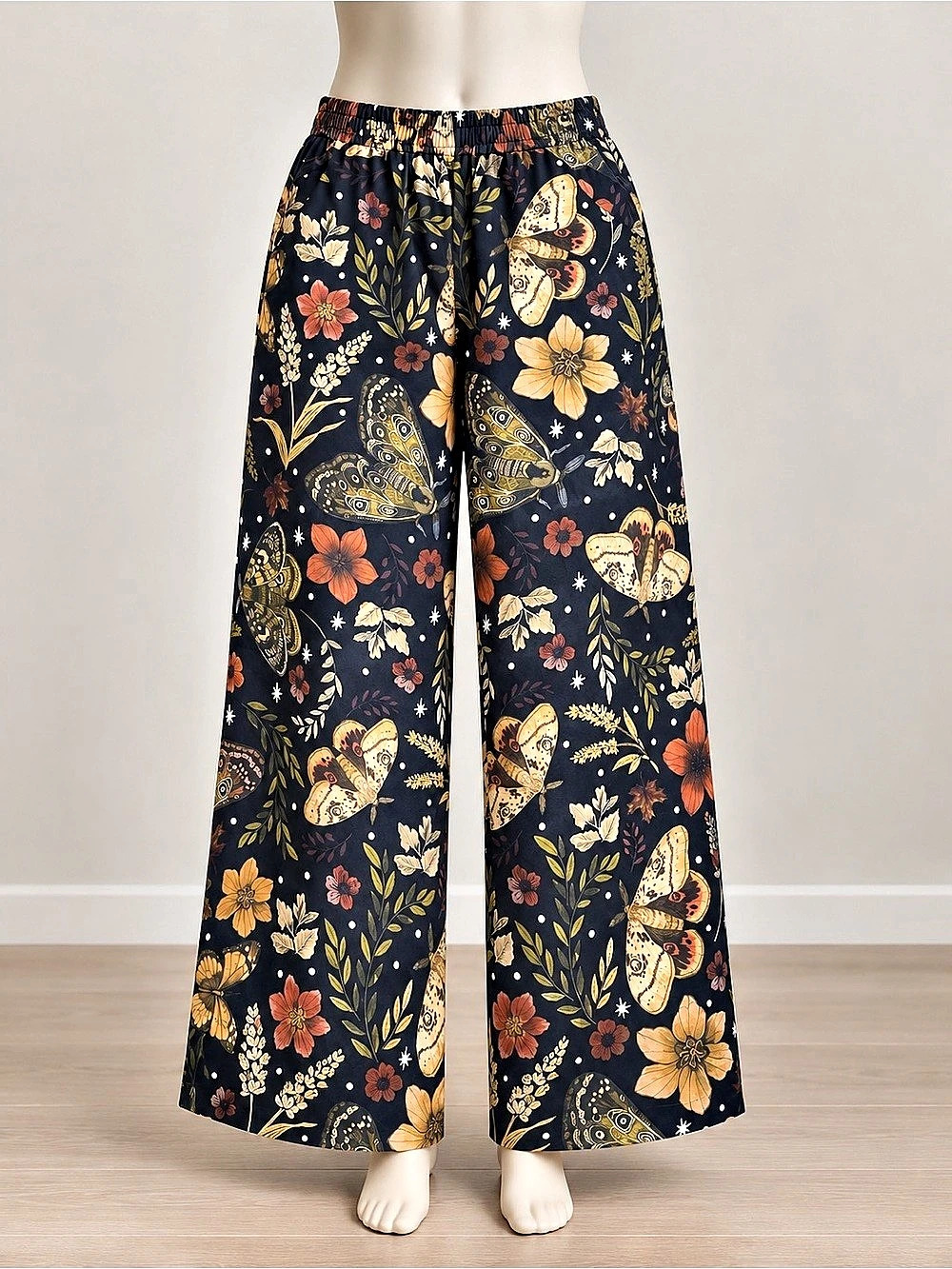 ROMWE Floral Wide Leg Pants Blue XS Like New